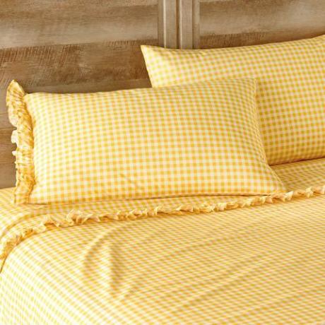 Gingham Yellow Ruffle Sheet Set