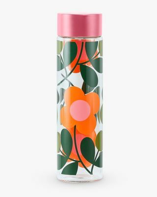 Orla Kiely Flower Stem Sprig Glass Water Bottle, 525ml, Papaya