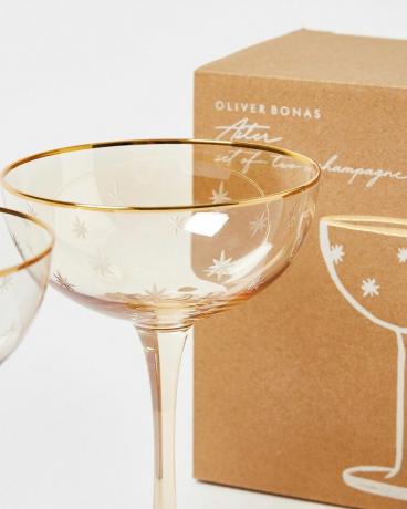 Aster Etched Star Champagne Saucers Sett med to