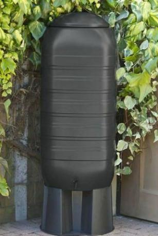 250L Black Slimline Water Butt Med Kran & Lokk med Stativ og Avleder