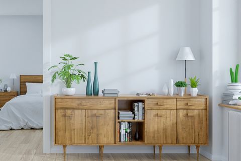 Moderne Mid Century Og Vintage Interiør Av Soverom Og Stue