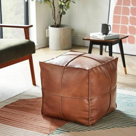 Tan Leather Cube Puff