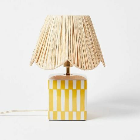 Ines Yellow Raffia & Keramisk bordlampe