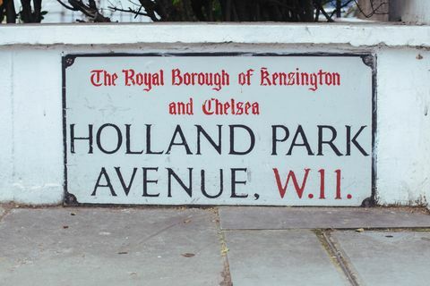 Gatenavnsskilt på Holland Park Avenue, London, Storbritannia.