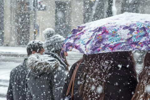 Piccadilly under snøstorm, West End, London, England, Storbritannia, Europa