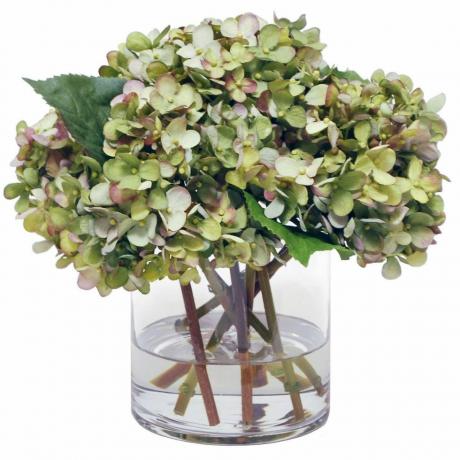 Faux hortensia-arrangement i glassvase