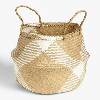 John Lewis & Partners Seagrass Basket med hvitt mønster