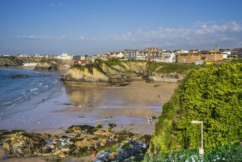 Storbritannia, South West England, Cornwall, Newquay, utsikt over Towan Beach og Towan Island