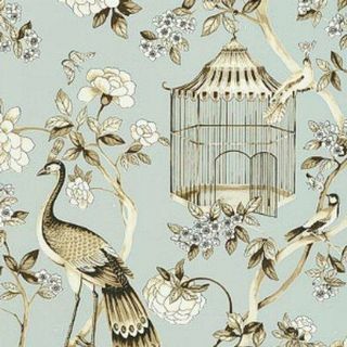 Schumacher Oiseaux Et Fleurs Mineral Wallpaper