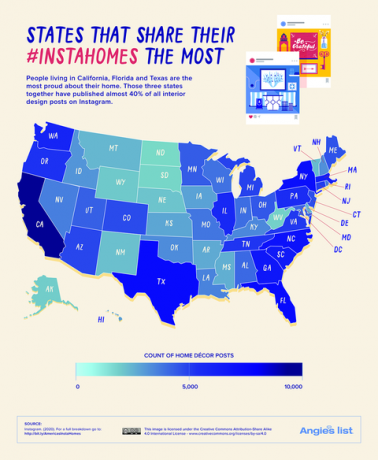 kart over USA basert på instagramvaner