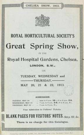 Tittelside hentet fra katalogen til det første Chelsea Flower Show i 1913