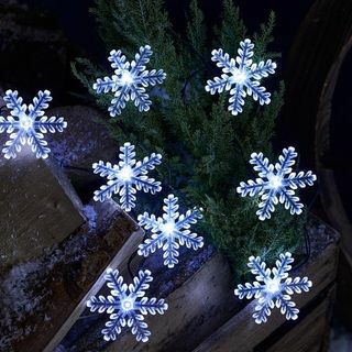 20 White Snowflake Batteri Outdoor Fairy Lights