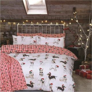 Julehunder Dynetrekk Sjekk mønster Vendbar sengetøy Dobbelt 266066