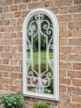 Fleura Outdoor Garden Wall Ornate Arched Mirror, 96,5 x 49cm, Antique Ivory