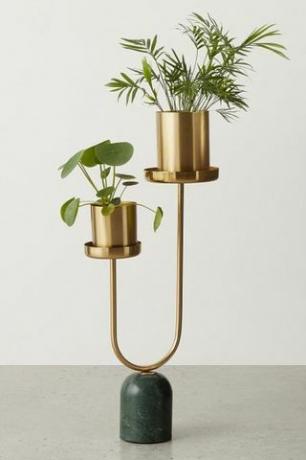 Serotta Duo Metal And Marble Plant Stand, Messing