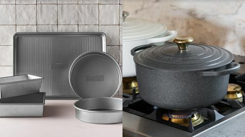 bakeplater, bakepanner og steinfarget le creuset ovn