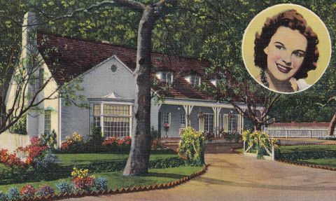 vintage suvenirpostkort, judy garland's bel air home, movie star homes series, ca 1938